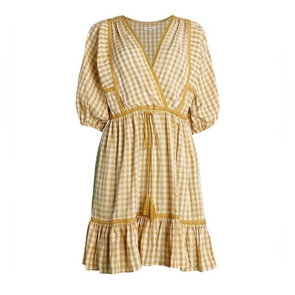 Max Studio yellow checkered gingham embroidered daisy dress - Picture 6 of 8